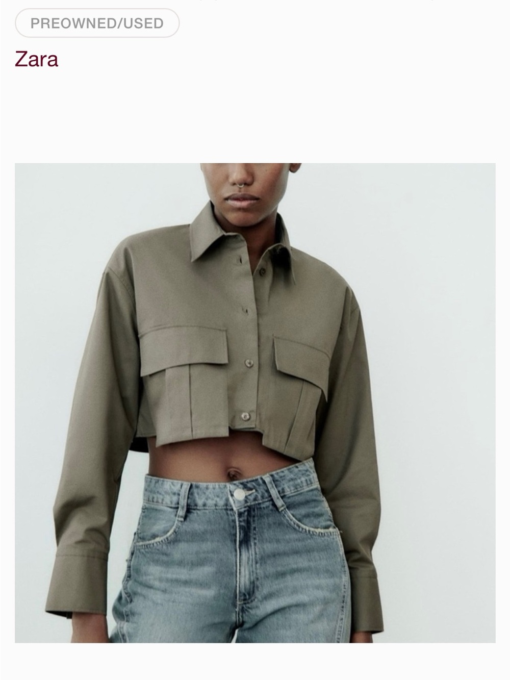 Zara Cropped Utility Shirt - Olive